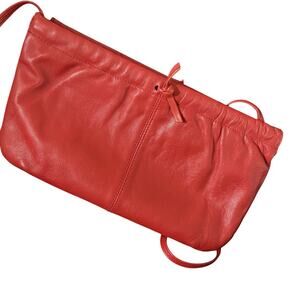 Vintage TJW Mervyn's Red Leather Wristlet Clutch with Bow Accent